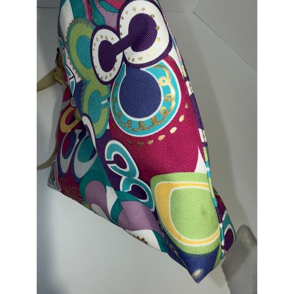 Coach Poppy Signature Canvas Leather Multicolor Shoulder / Crossbody Bag - Picture 14 of 15